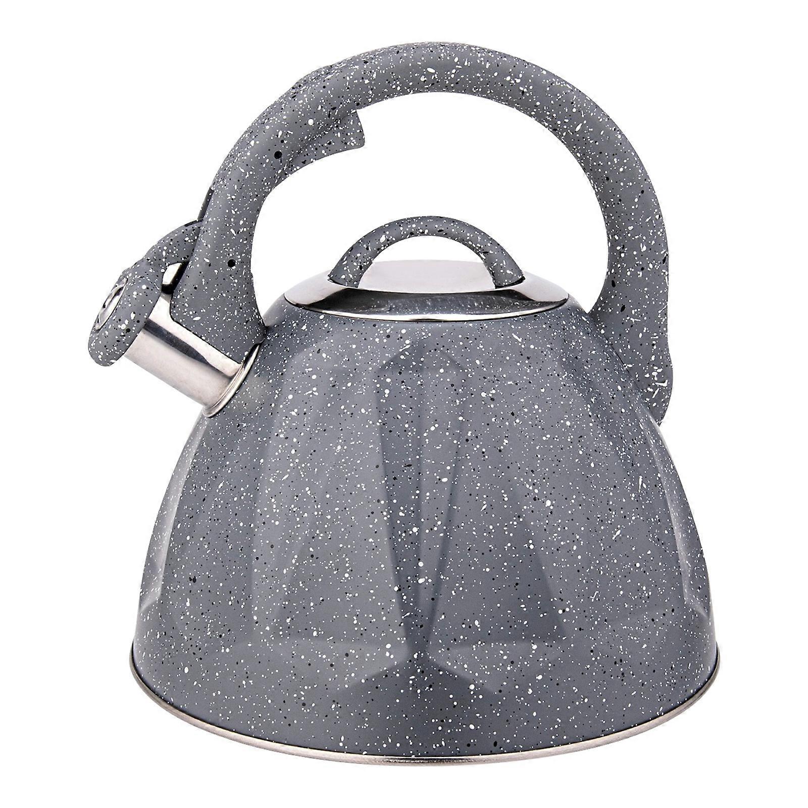 3L Whistling Kettle Compatible with Induction Cooktops, Marbled Design, Grey