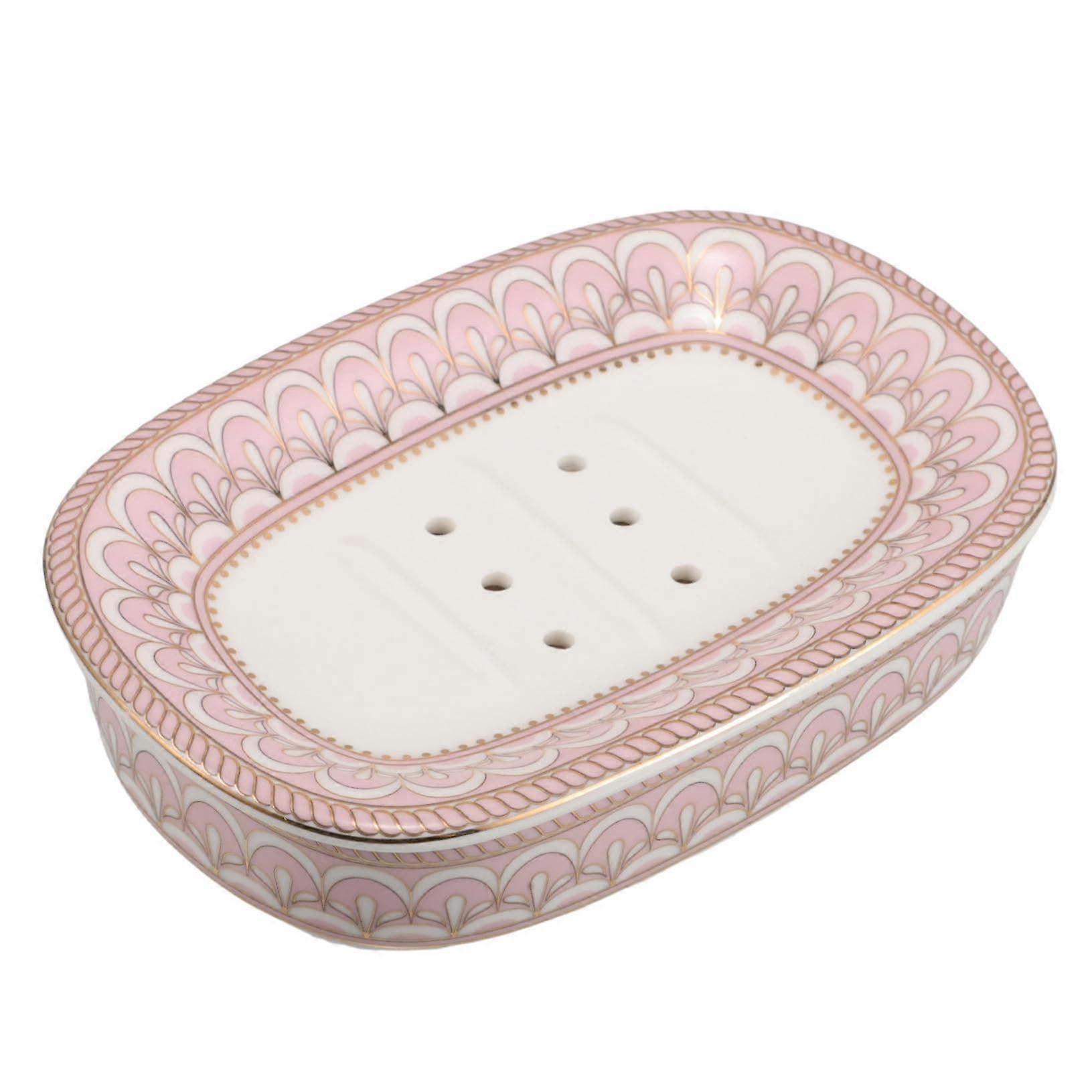 Ceramic SelfDraining Soap Dish with Striped Design for Bathroom Kitchen Shower Sink Countertop