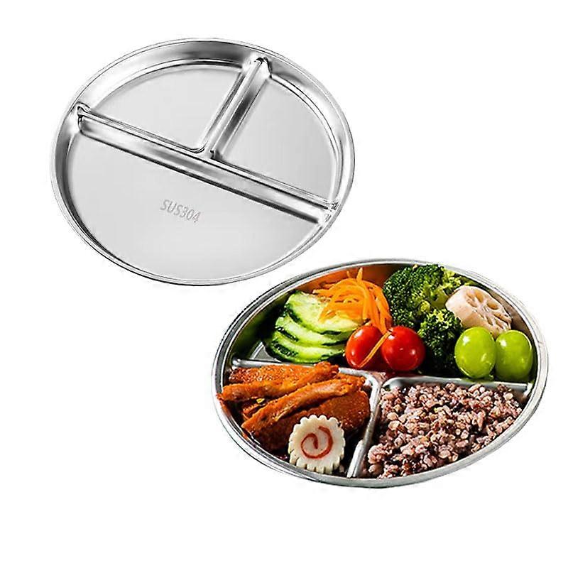 Stainless Steel Kids Plates 9 Inch 2 Pack Three Compartment Dinner Plates for Portion Control