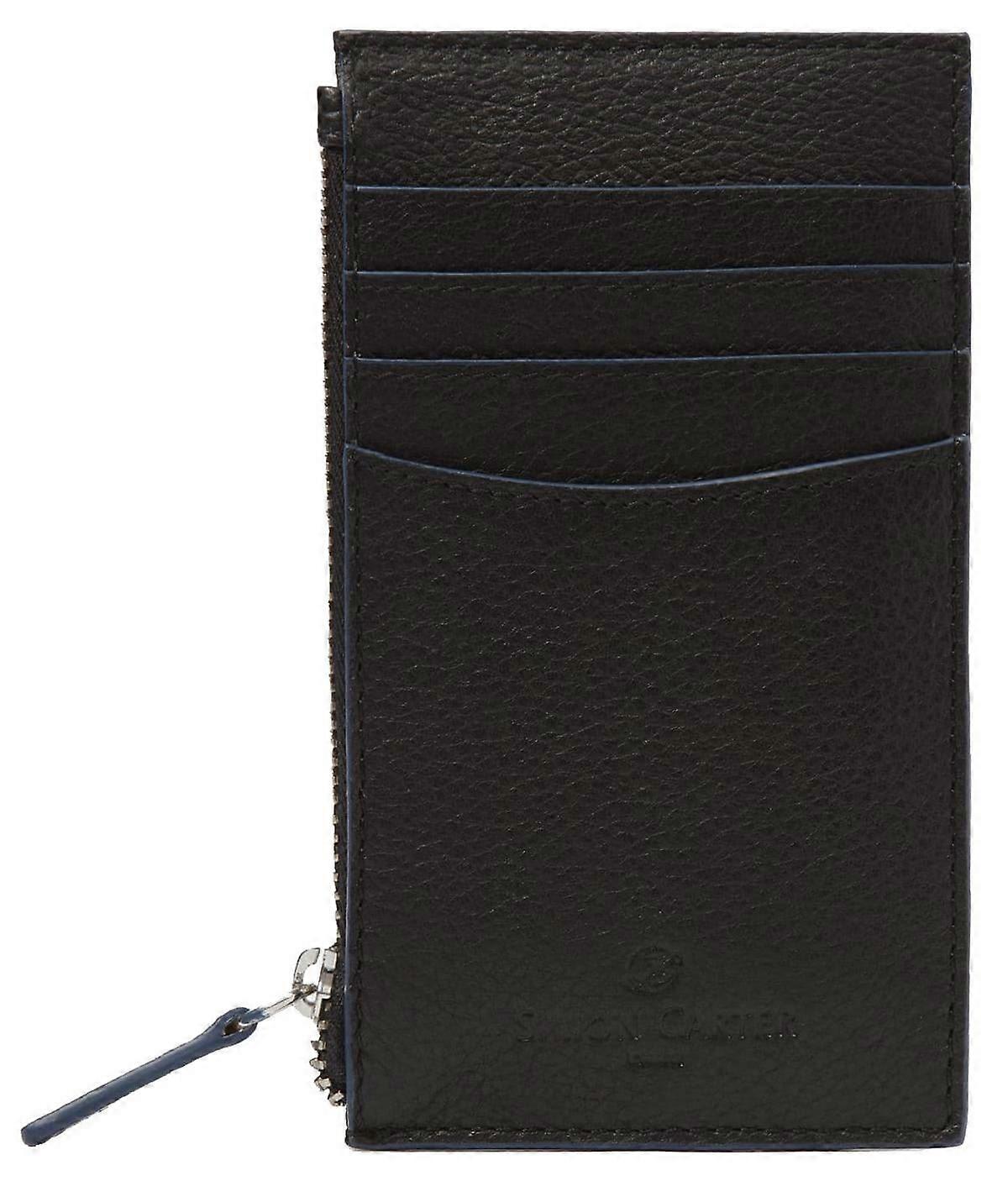 Simon Carter Contrast Edge Zip Credit Card Wallet - Black/Blue