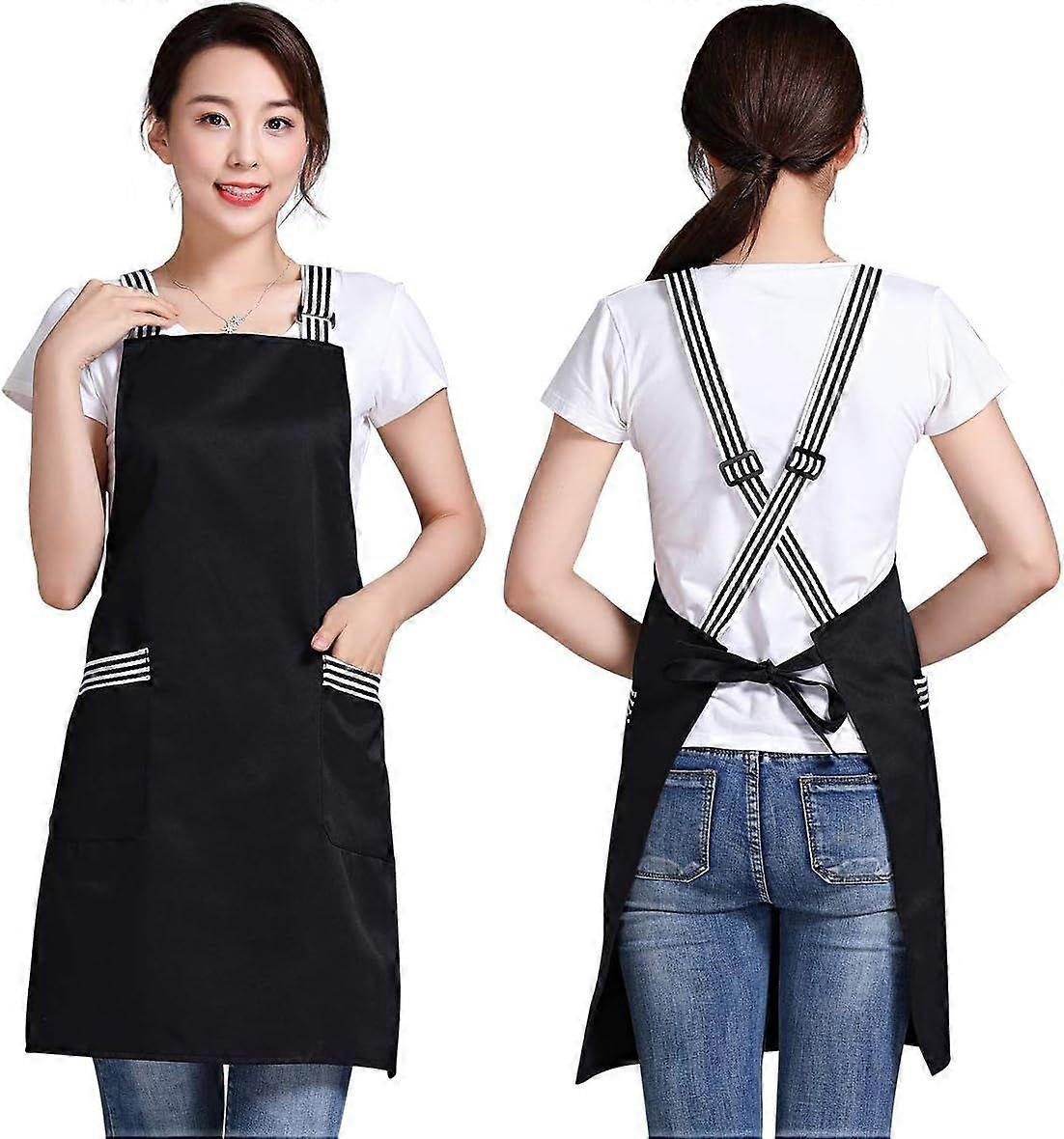 Crossback Adjustable Bib Apron Waterdrop Resistant with 2 Pockets Cooking Kitchen Aprons f