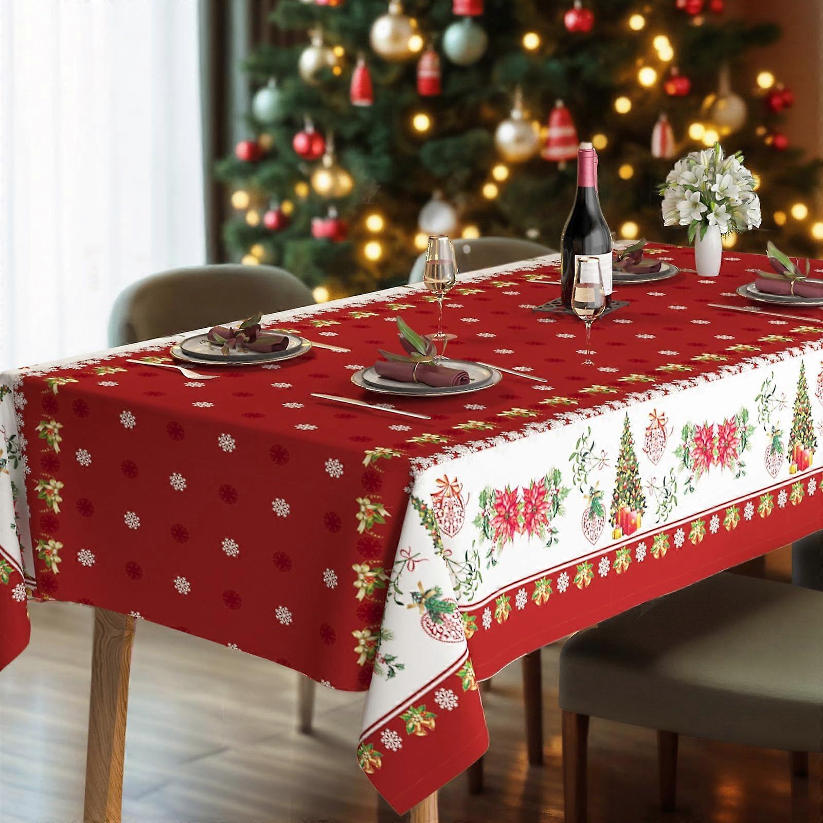 PVC Tablecloth Waterproof Oilproof Vinyl 55 x 70 Inch Rectangular Christmas Snowflake Design