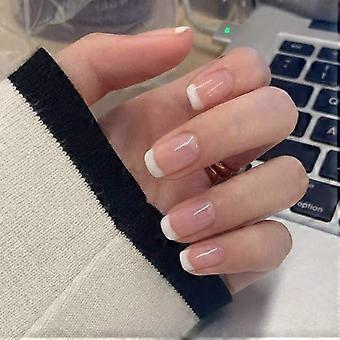 Glänzendes, rosafarbenes French-Press-On-Nagelset, kurze, quadratische Acryl-Kunstnägel, Sofort-Maniküre, 24 Stück