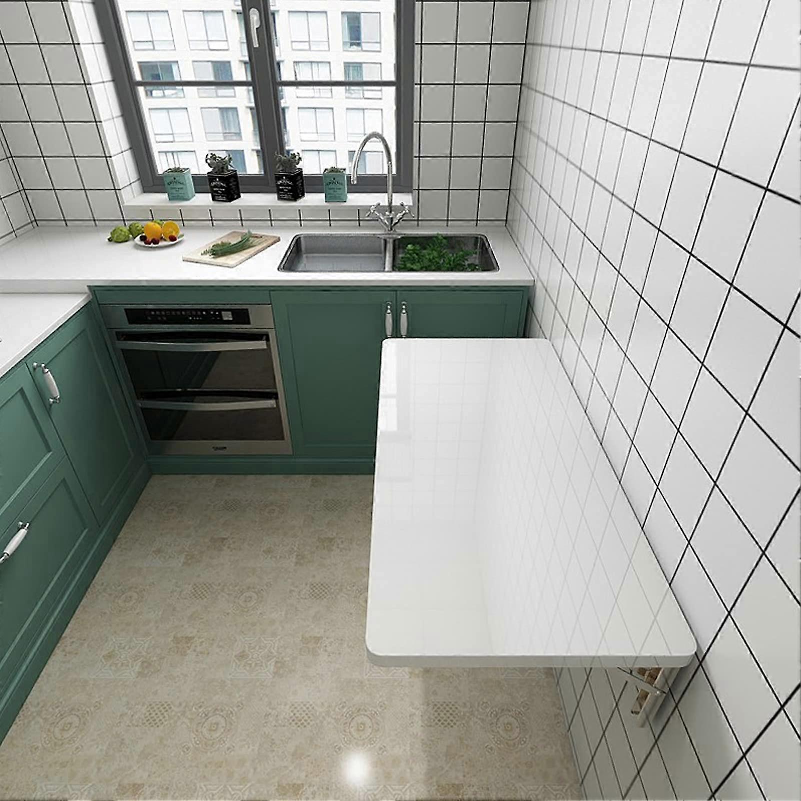 Wall Mounted Folding Table with Stable Bracket Support, Space Saving Fold Down Desk for Home Office