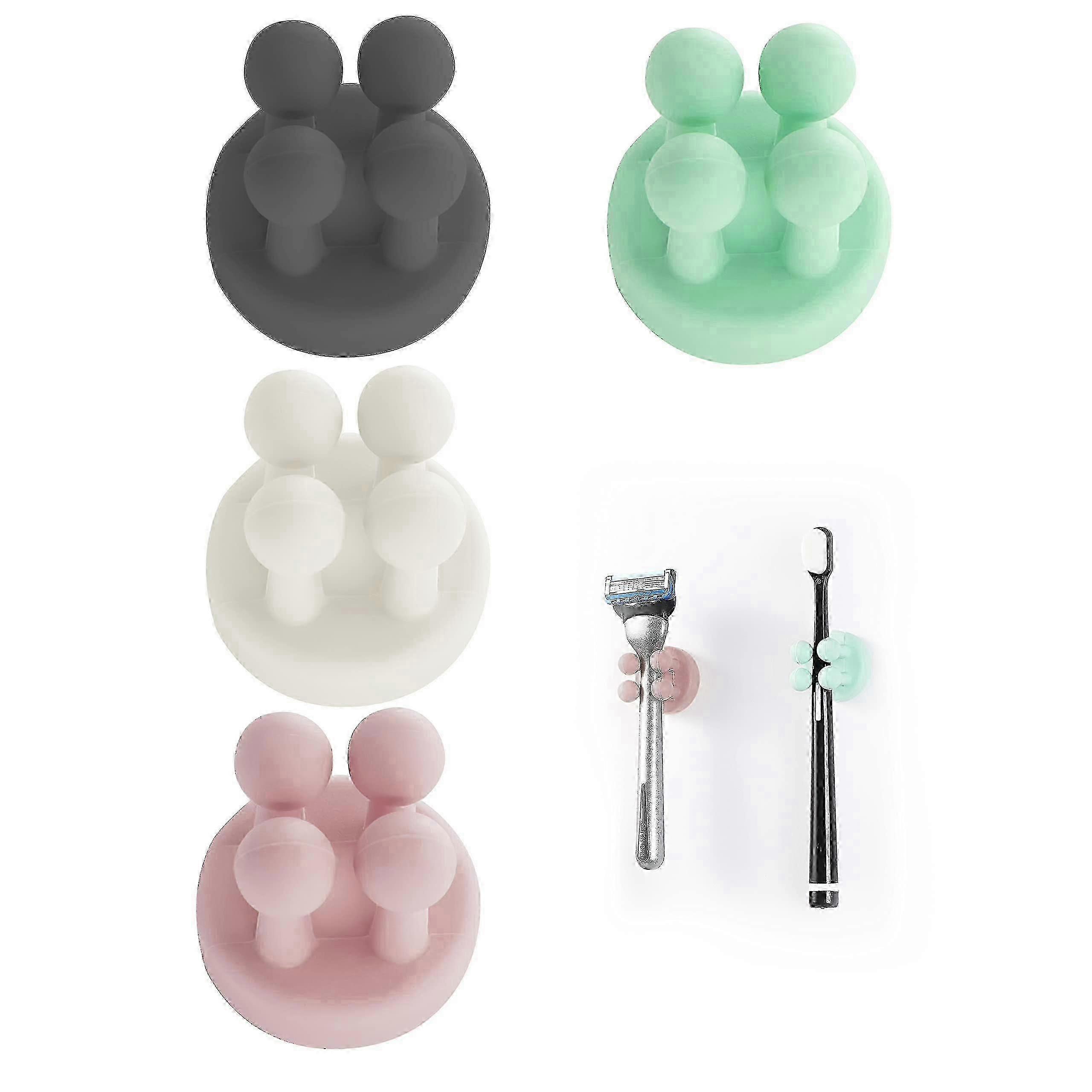 4 Pcs Silicone Multi-Function Hooks, Waterproof Self-Adhesive, for Toothbrush, Razor, Plug Storage
