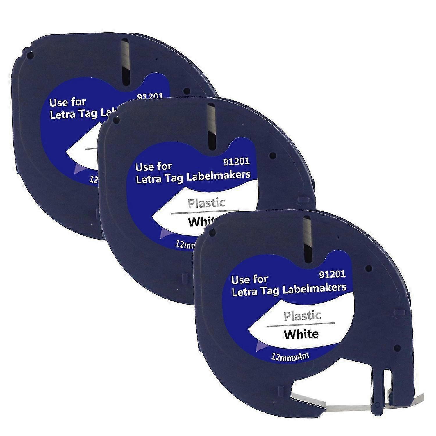3Pcs compatible withBlack on White Plastic Label Tape Label Maker