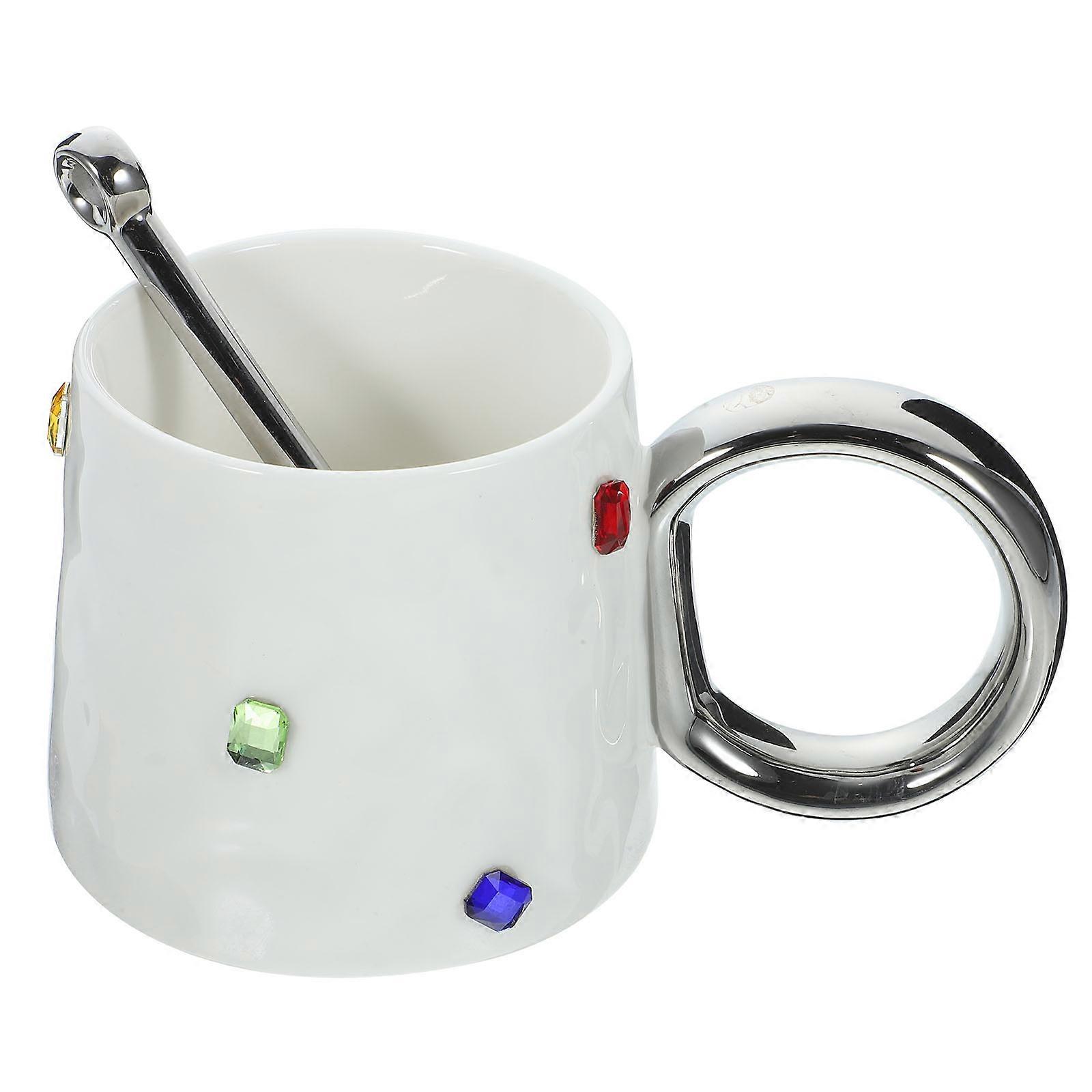 Ceramic Mug with Spoon for Storage Use White Tea Drinking Cup