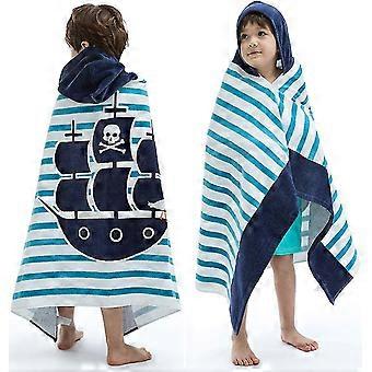 Beach Towel Hooded Kids Boys Girls 3-12 Years Old Pirate Ship Theme