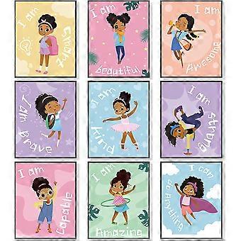 9 Pieces Girls Room Decor Black Girl Wall Painting Art Decor Motivational Black Girl Posters Girls Bedroom Motivational Art Paint for Kids Teen Girls 