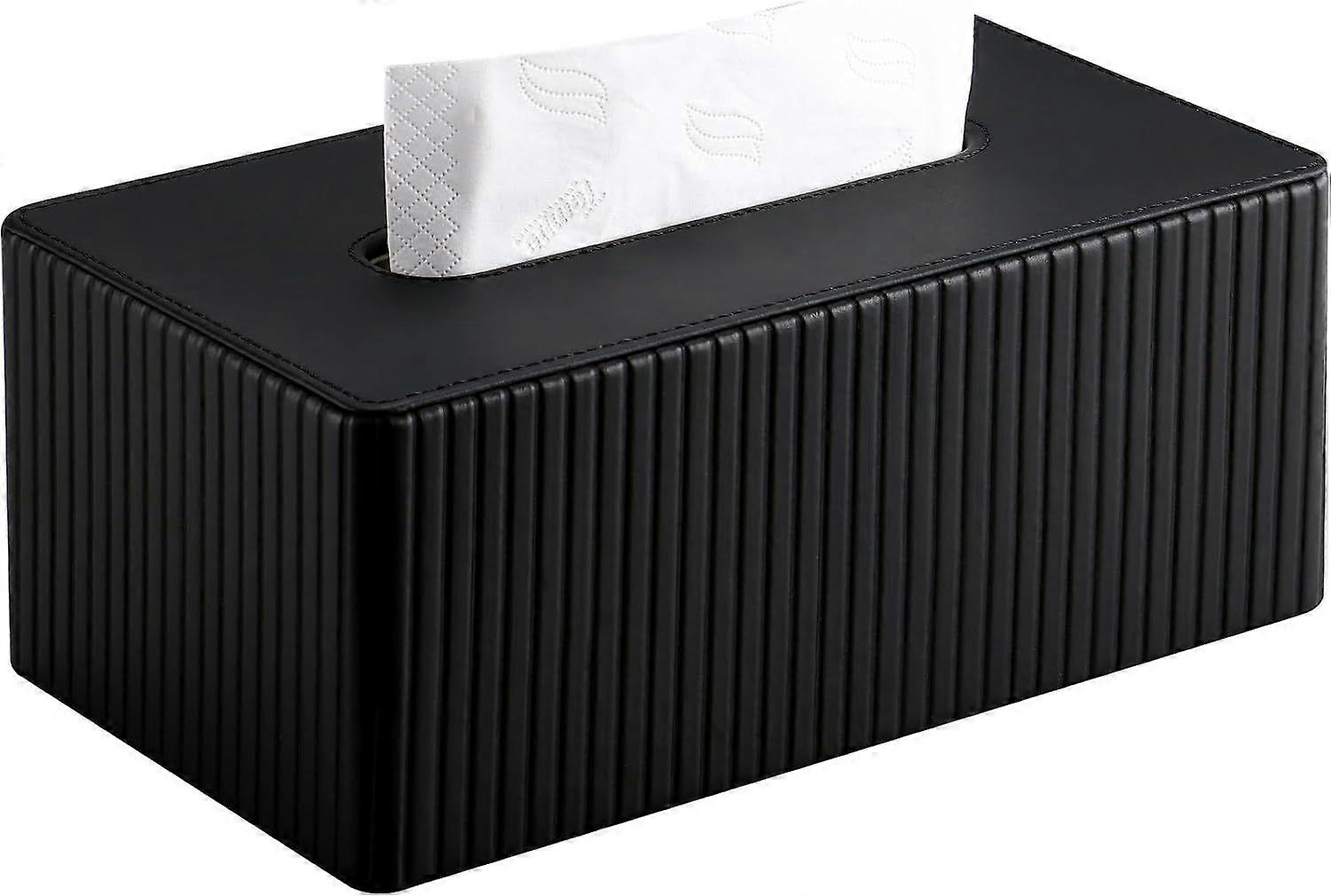 Leather Tissue Box, Rectangular Tissue Box for Office, Home, Bathroom (Black)