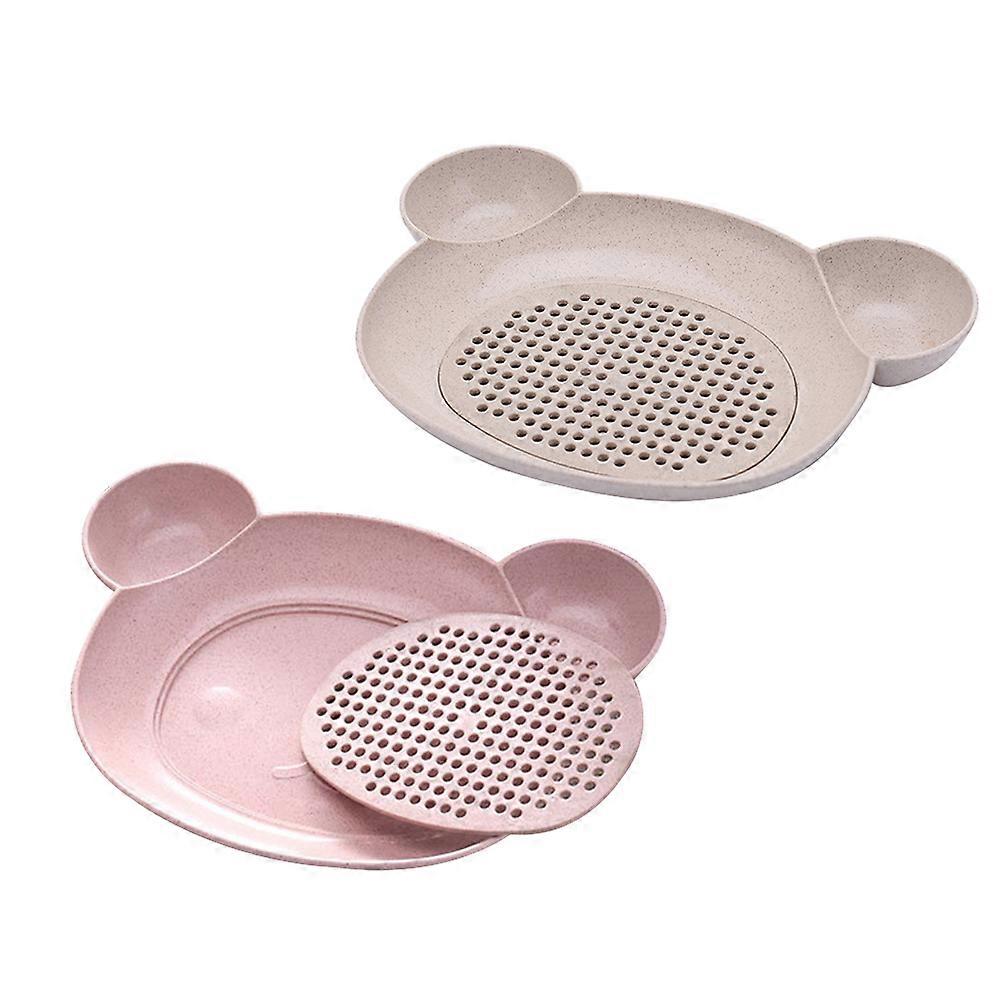 Draining Dumpling Plate Bear Shaped for Serving 2Pcs Pink Kitchen Tool