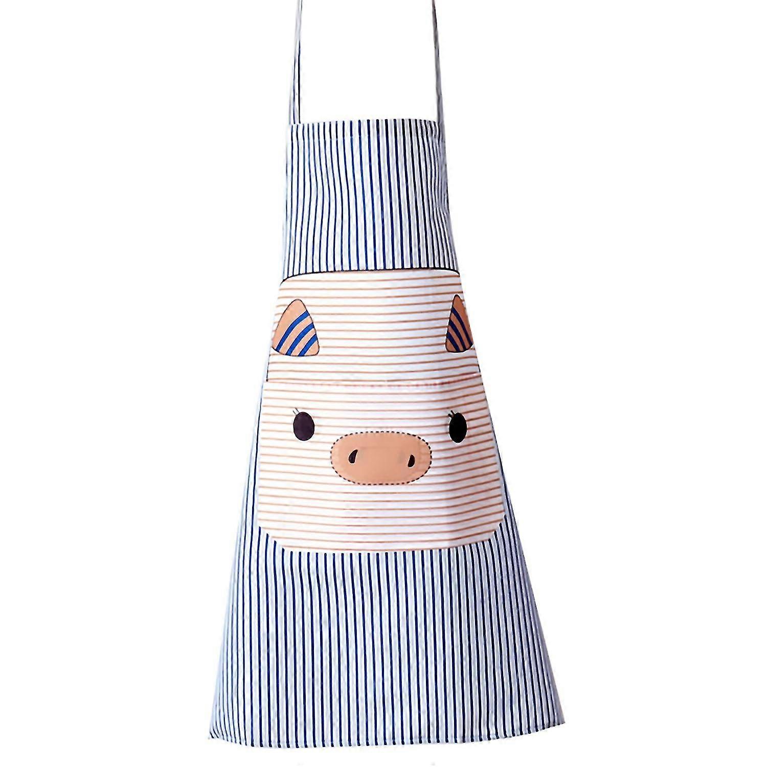Pig Pattern Kitchen Apron with Soft Strap Polyester Easy to Clean Cooking Bib for Baking