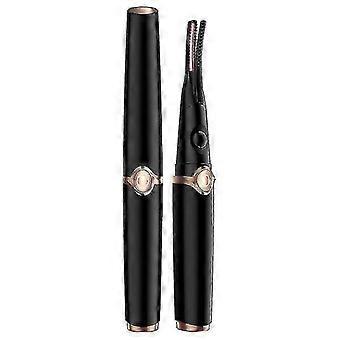 Elektrische, beheizbare Wimpernzange, USB-aufladbar, 60–80 °C, gebogener Bürstenkopf, ABS-Kunststoff, Wimpern-Make-up-Werkzeug – Schwarz
