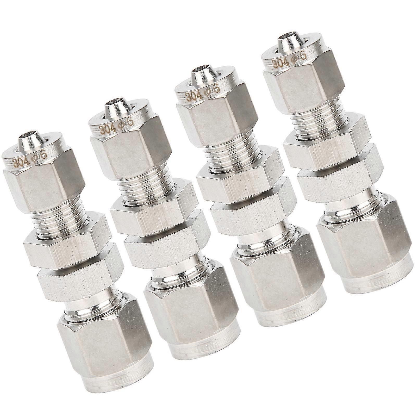 4Pcs Ferrule Compression Fitting 2-Touch Straight Bulkhead 304SS 6x4mm