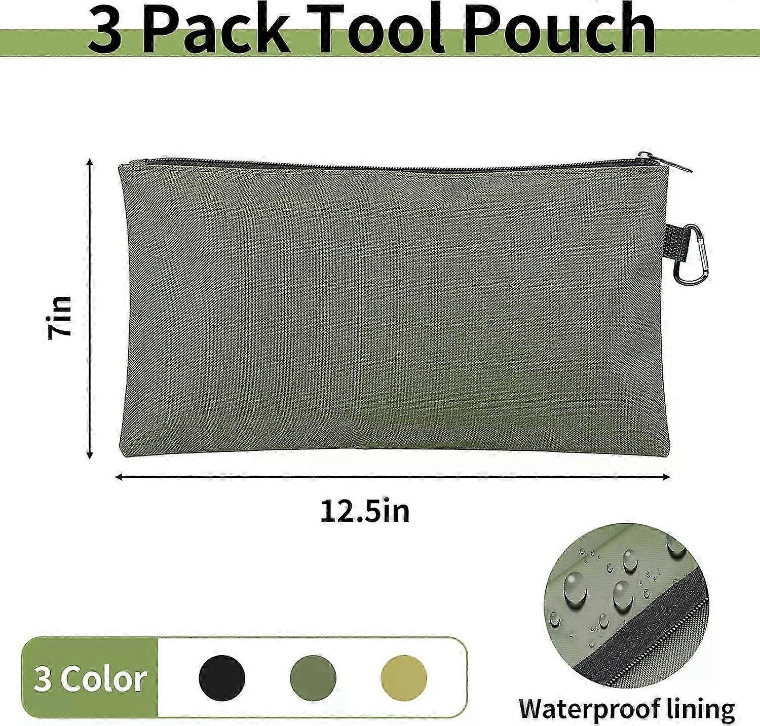 3 Pcs Zipper Tool Pouch Durable Storage Organizer for Tools Accessories