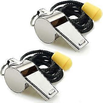 Set of 2 Stainless Steel Sport Whistles, Food Grade Stainless Steel, Loud Clear Sound 120dB, Adjustable Lanyard, for Coaches Referees Lifeguards and O