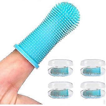 Hundtandborste 4-pack, fingertandborstekit blå
