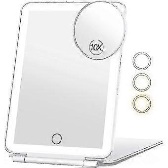 Travel Makeup Mirror With 10x Magnifying Mirror. Vanity Mirror With 80leds. 3 Color Lighting. Rechargeable 2000mah Batteries XCO