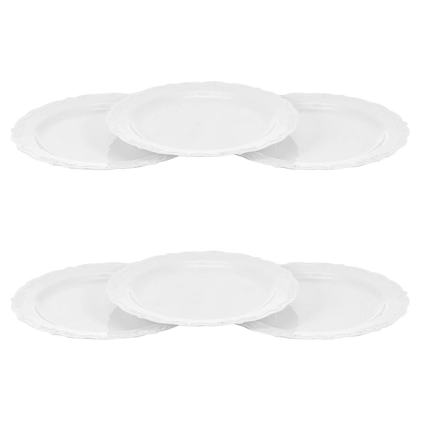 Plastic Plate Practical Dish for Storage 6Pcs White Round Shape Tableware