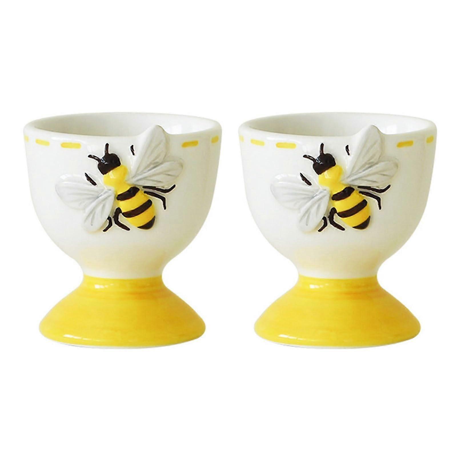 Ceramic Egg Holder with Bees Embossed Pattern, Spring Kitchen Egg Cups for Breakfast Table Decor