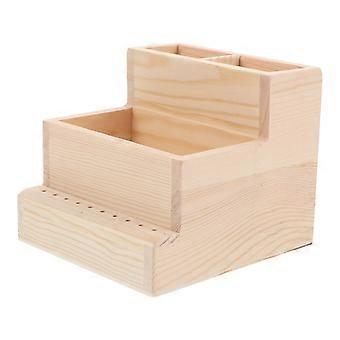 Beige Nail Tool Organizer for Storage Use Wooden Large Capacity Box