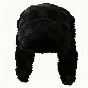 Women's Checkered Plush Fisherman Hat with Cute Long Ears, Warm Ear Protection Cap for Autumn and Winter