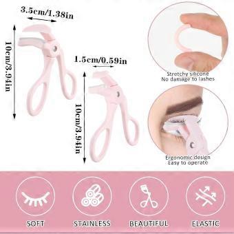2Pcs Eyelash Curler with Slicone Refilll Pads Premium Eye Lash Curler for No Pinching Or Pulling Lash Curler Tool Pink