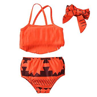 Veeki Girls' Tassel Beach Sport 3-pc UPF 50+ Banded Tankini Swimsuit, 6-12 Months, Orange