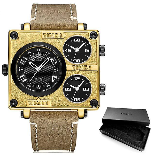 Megir 2019 Square Dial Quartz Watches Men Luxury Top Brand Relogios Masculinos Multi Time Zones Sport Wristwatch Man 2069 Silver