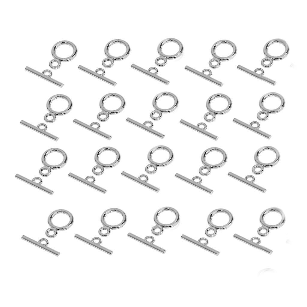20 Sets Silver Round Toggle Clasps