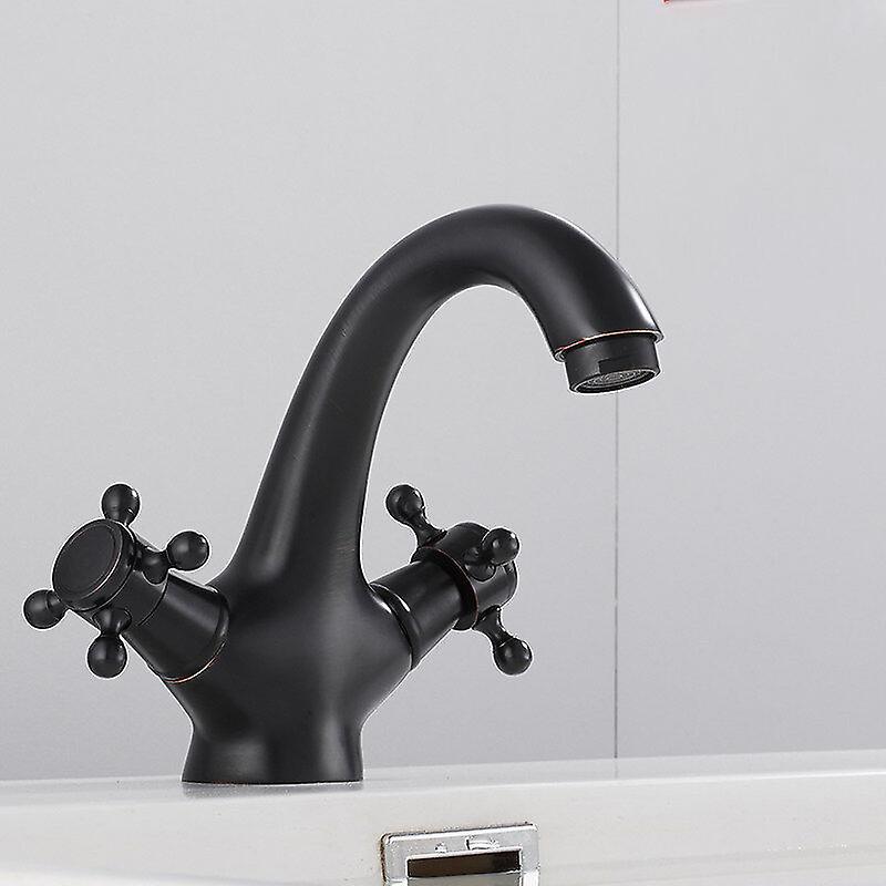 Traditional Victorian Integral Basin Faucet Vintage Cross Double Handle Bathroom Faucet,Black