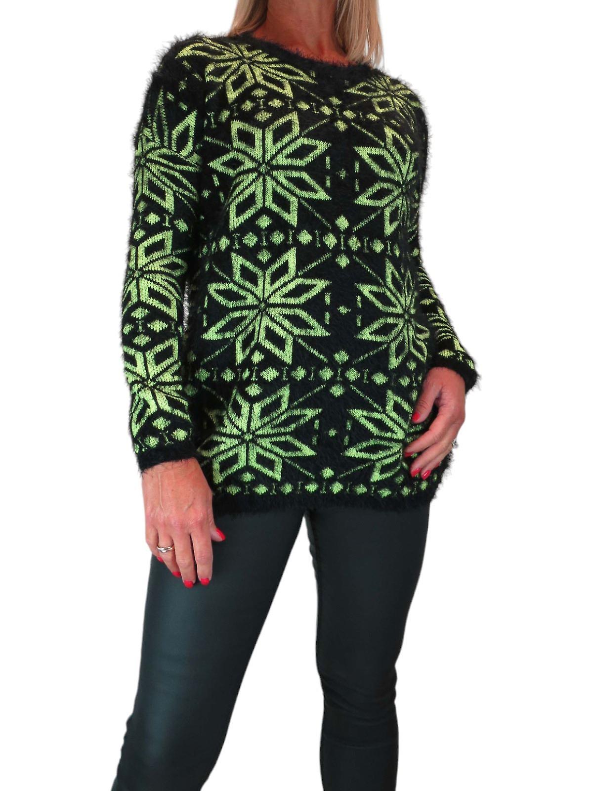 Women's Neon Snowflake Fluffy Knit Jumper