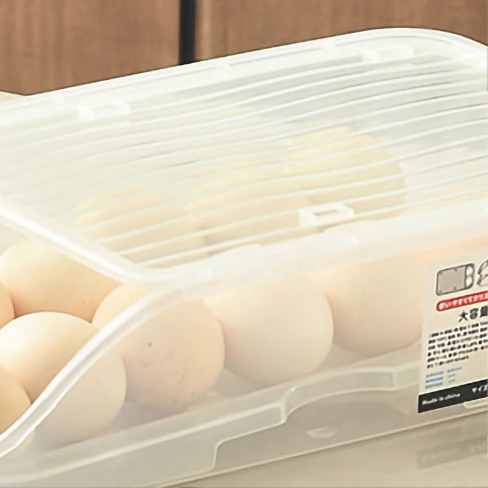 Egg Storage Box Plastic Automatic Rolling Transparent Thickened Grooved Egg Storage Container for Refrigerator Kitchen White 