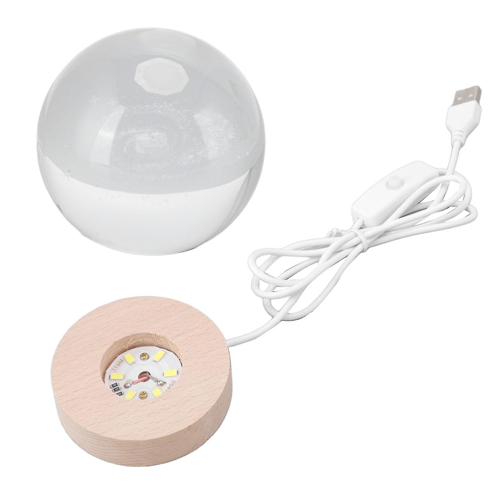 Crystal Ball Night Light Wired Button Switch Round 3D Decorative Crystal Ball with Base for Home