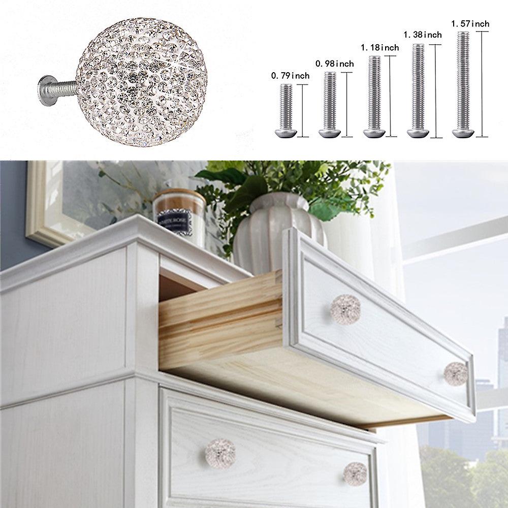 6Pcs 30mm Crystal Handle Cabinet Wardrobe Handle Drawer Universal Diamond Ball Handle