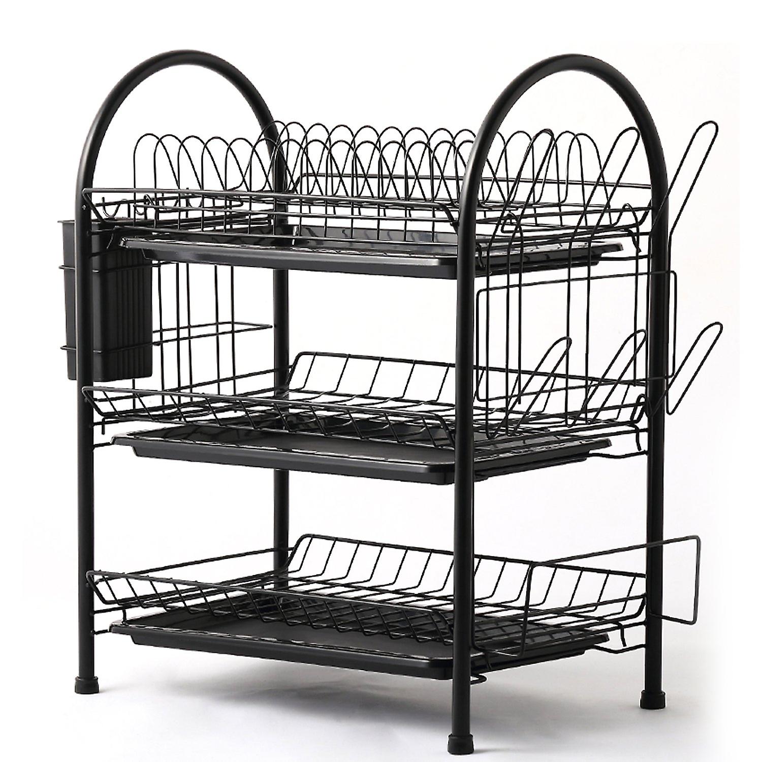 Dish Drying Rack 3 Tier Dish Rack Steel with Removable Drain Board Storage Rack for Dish Drainer Ute