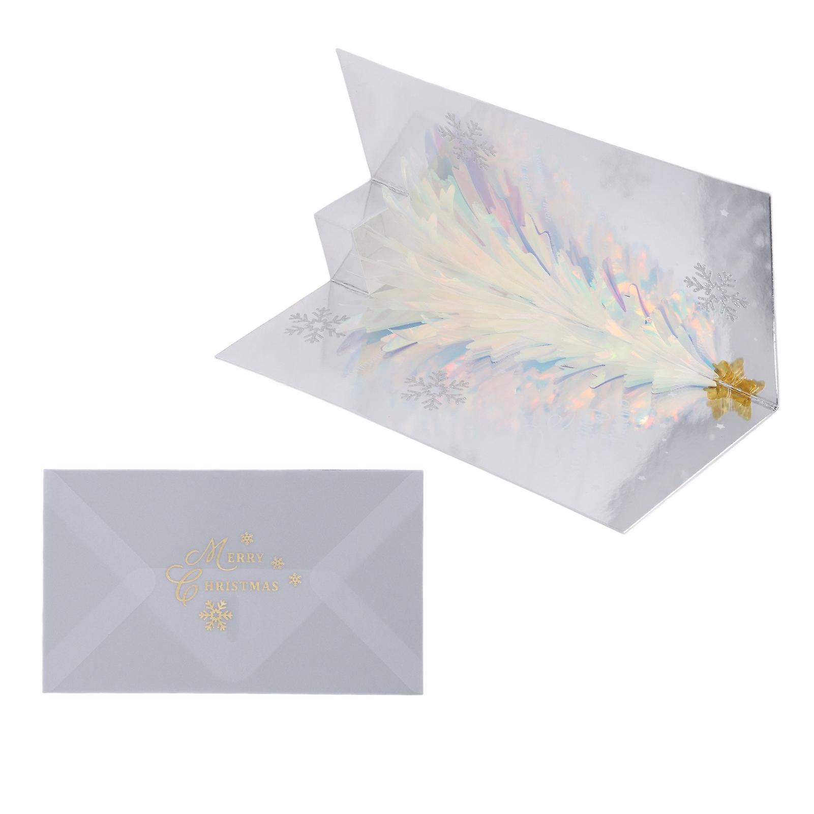 3D Christmas Cards Glitter Tree Theme Embossed Design Foil Stamping Process Decorative Paper Popup Holiday Card Blue