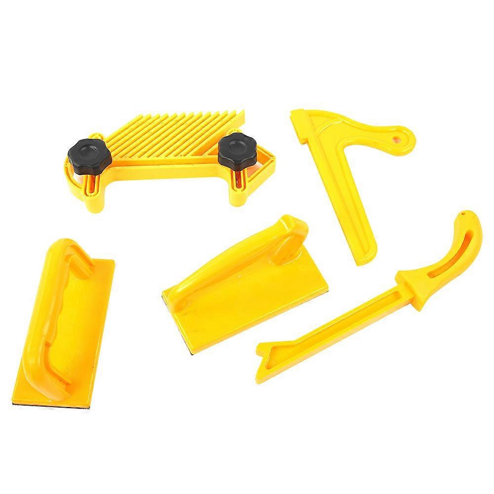 5PCS Yellow Woodworking Push Block Stick Feather Board Set