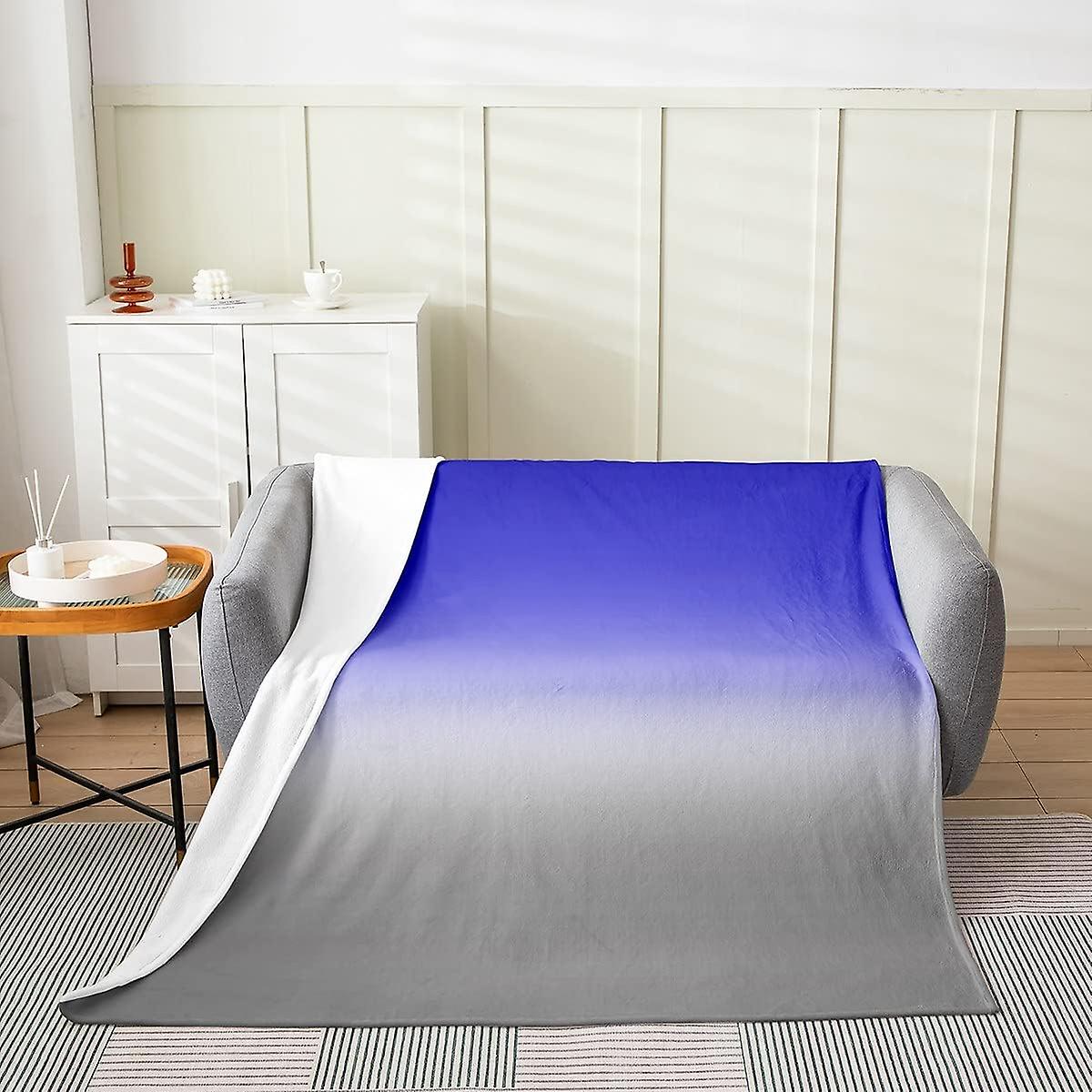 Blue White Silver Gray Flannel Fleece Throw Blanket,Gradient Fuzzy Blanket For Bed Sofa,All Season Modern Fashion Style Bed Blanket Breathable Plush B