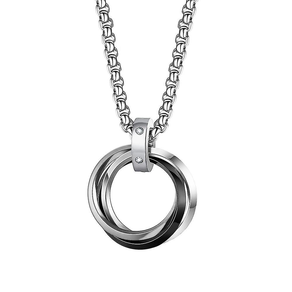 Stainless Steel Three Interlocking Braided Circles Pendant Necklace