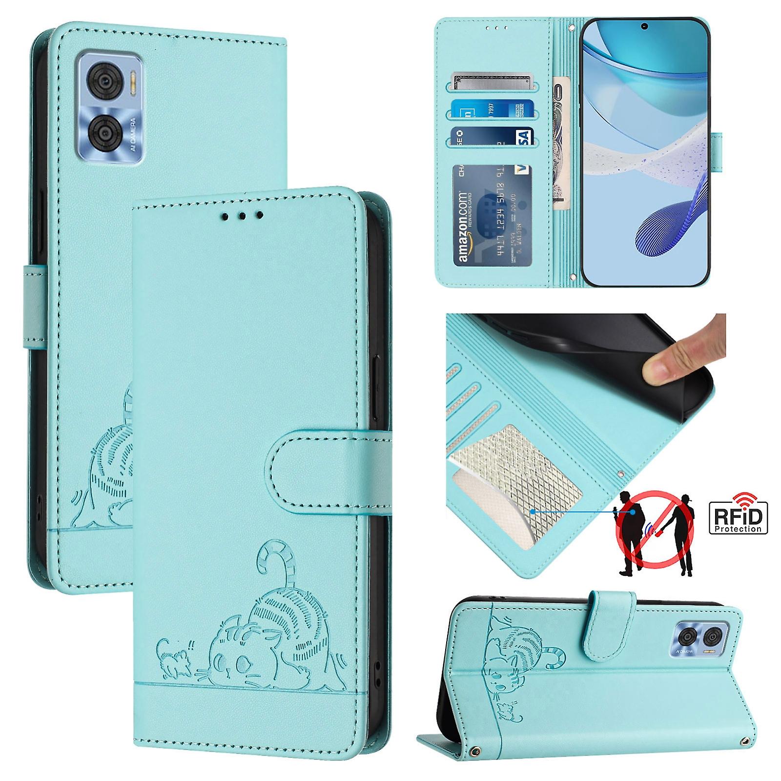 Cat Pattern PU Case For Motorola Moto E22 4G/E22i 4G