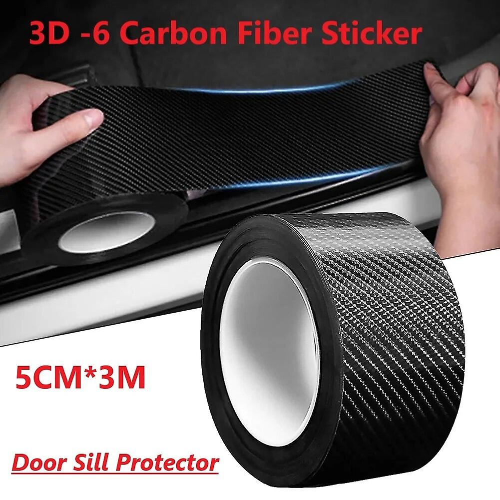 5 سم * 3 م عتبة باب السيارة حامي حافة ملصق 3D -6 ألياف الكربون المطاط DIY قطاع ملصق المطاط تقليم الحافة
