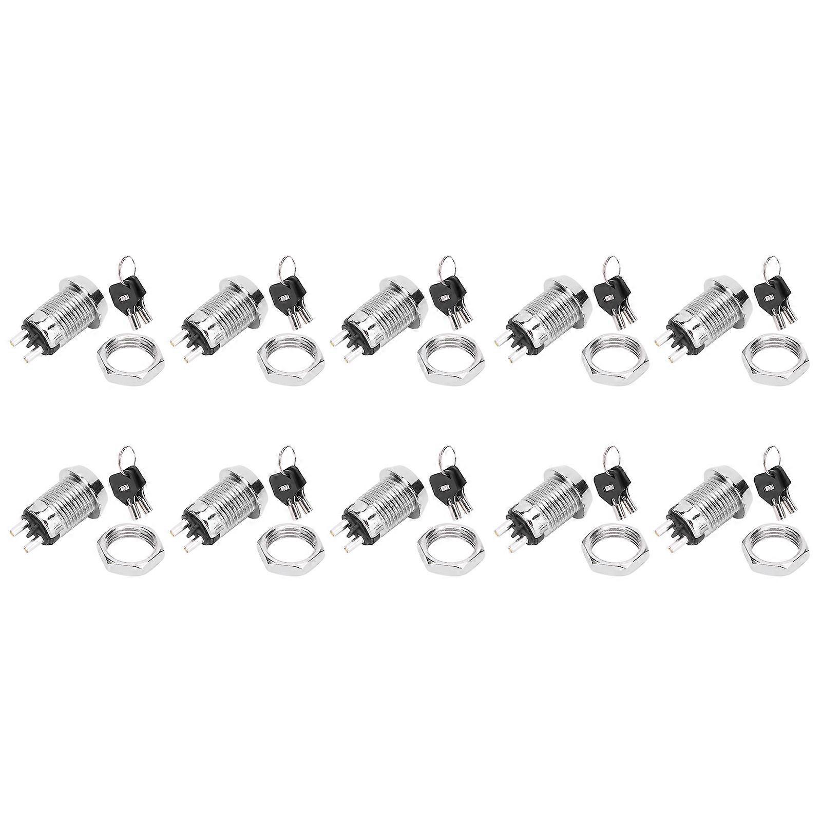10 Sets Key Switch Stainless Steel On/Off Power Lock Double Pull Switches 12 x 22mm