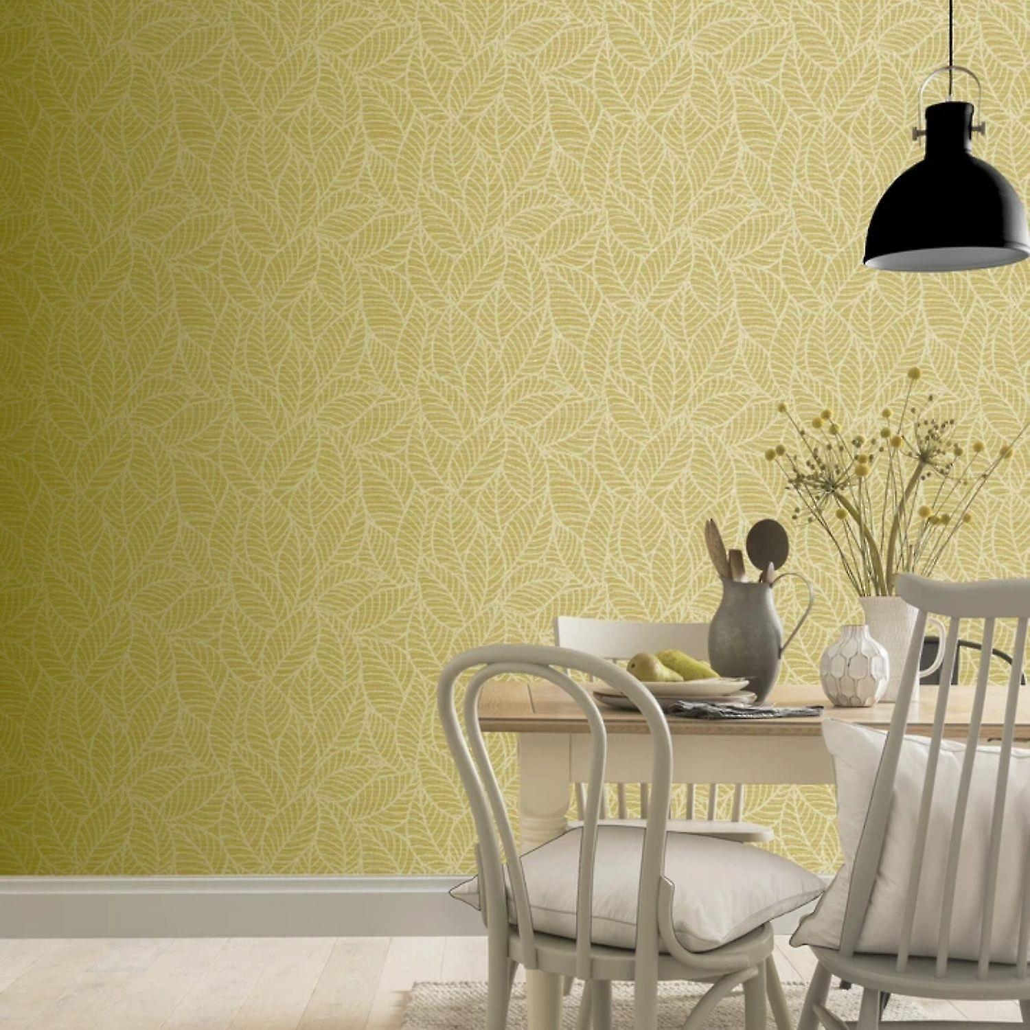 Arthouse Leaf Lines Ochre Wallpaper