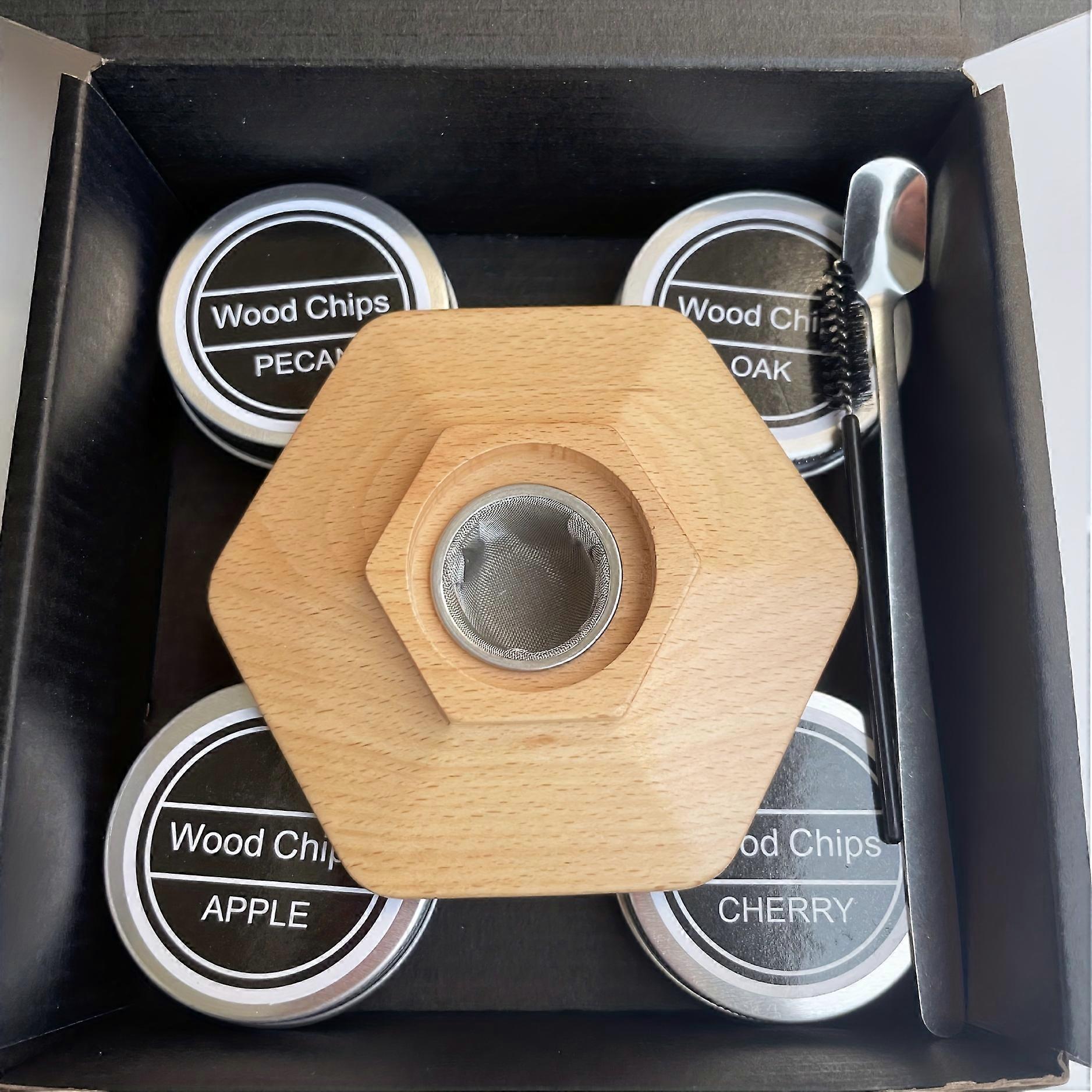 ヘキサゴン アーティザン バーテンダー ディライト - スモーク ウッド カクテル シェーカー セットと美的アクセサリー、クリエイティブ ミクソロジーのためのプレミアム 1 セット バーテンダー ツール