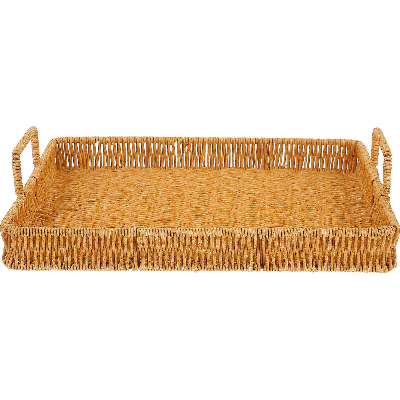 Hand-Woven Rattan Serving Basket with Handles Decorative Tray Basket Organizer