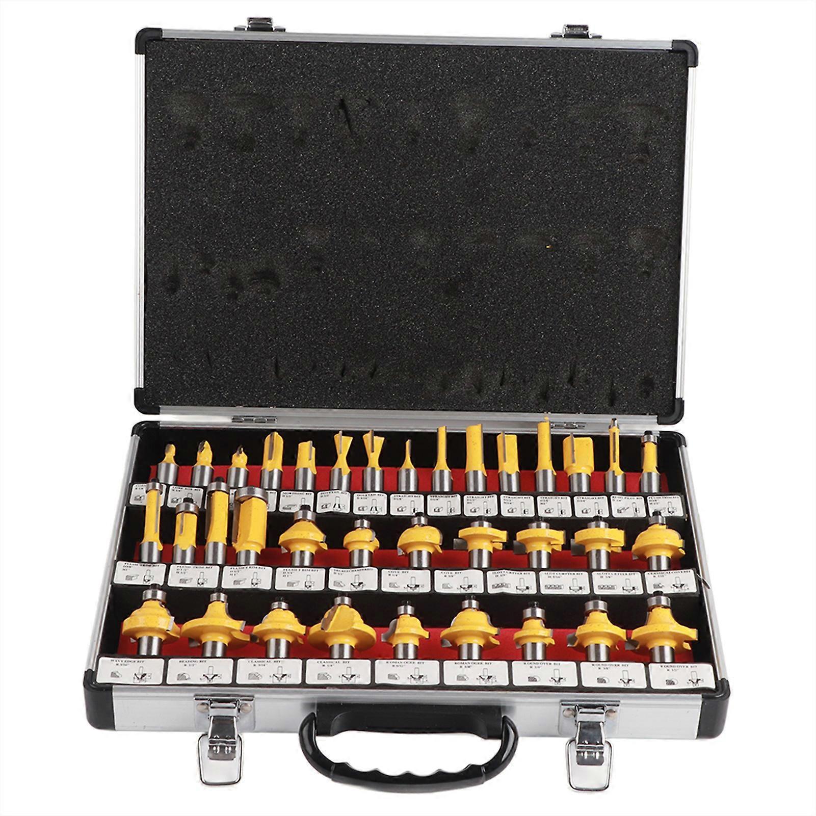 35 قطعة من رؤوس توجيه النجارة وأداة التشذيب وطحن الخشب والنقش والقاطع