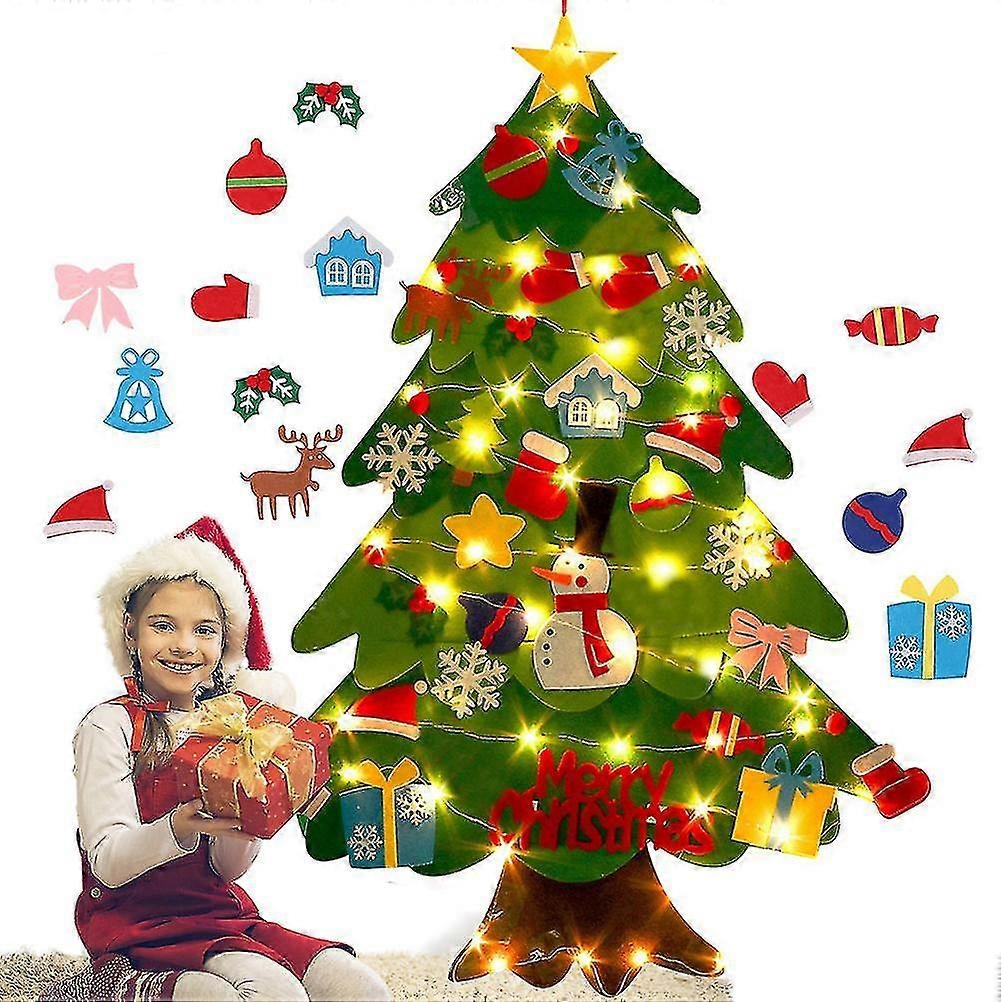 DIY Felt Christmas Tree with Ornaments and String Light