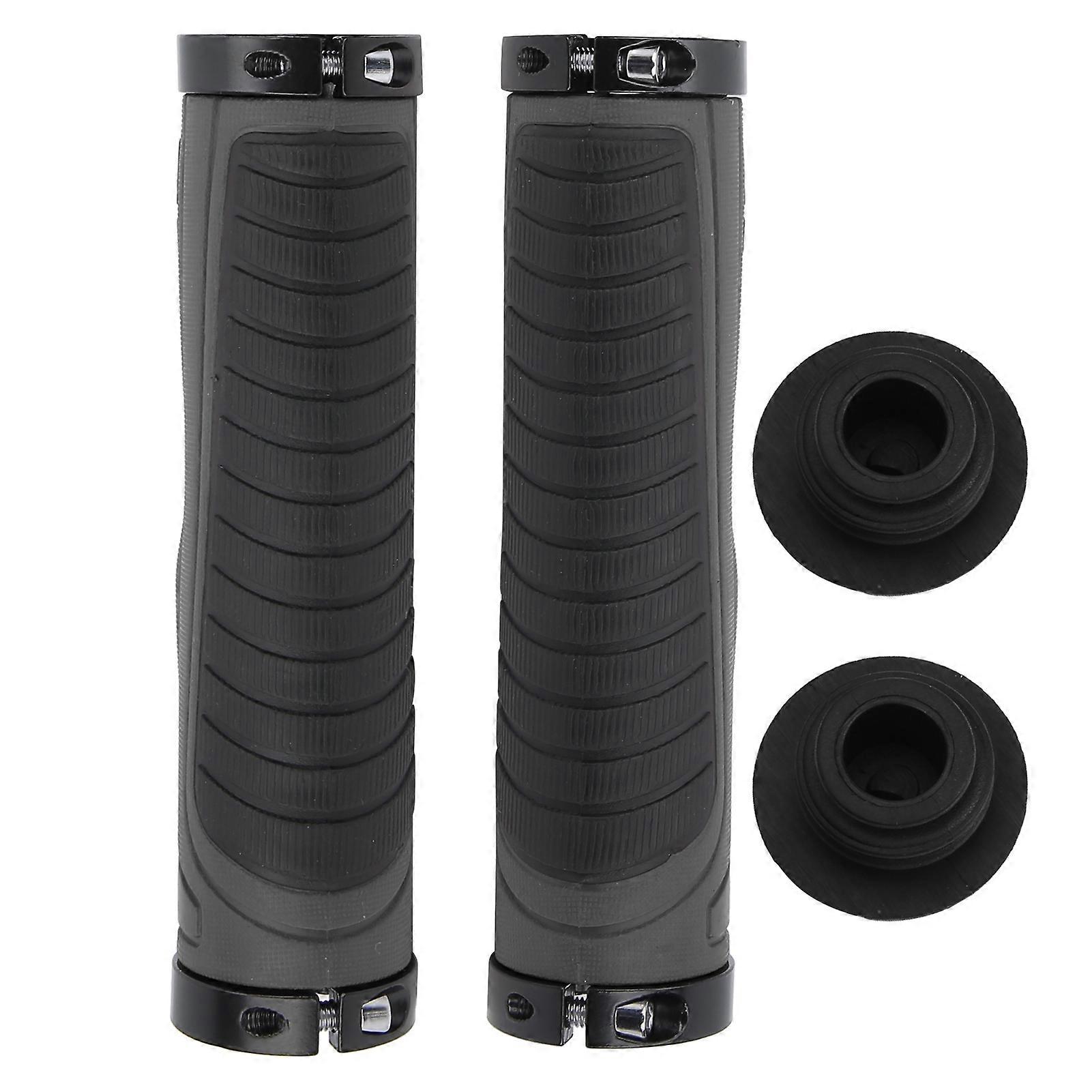 Mountain Bike Soft Handlebar Grips Bicycle Double Lock AntiSlip Rubber Handle Grips(Black Gray )