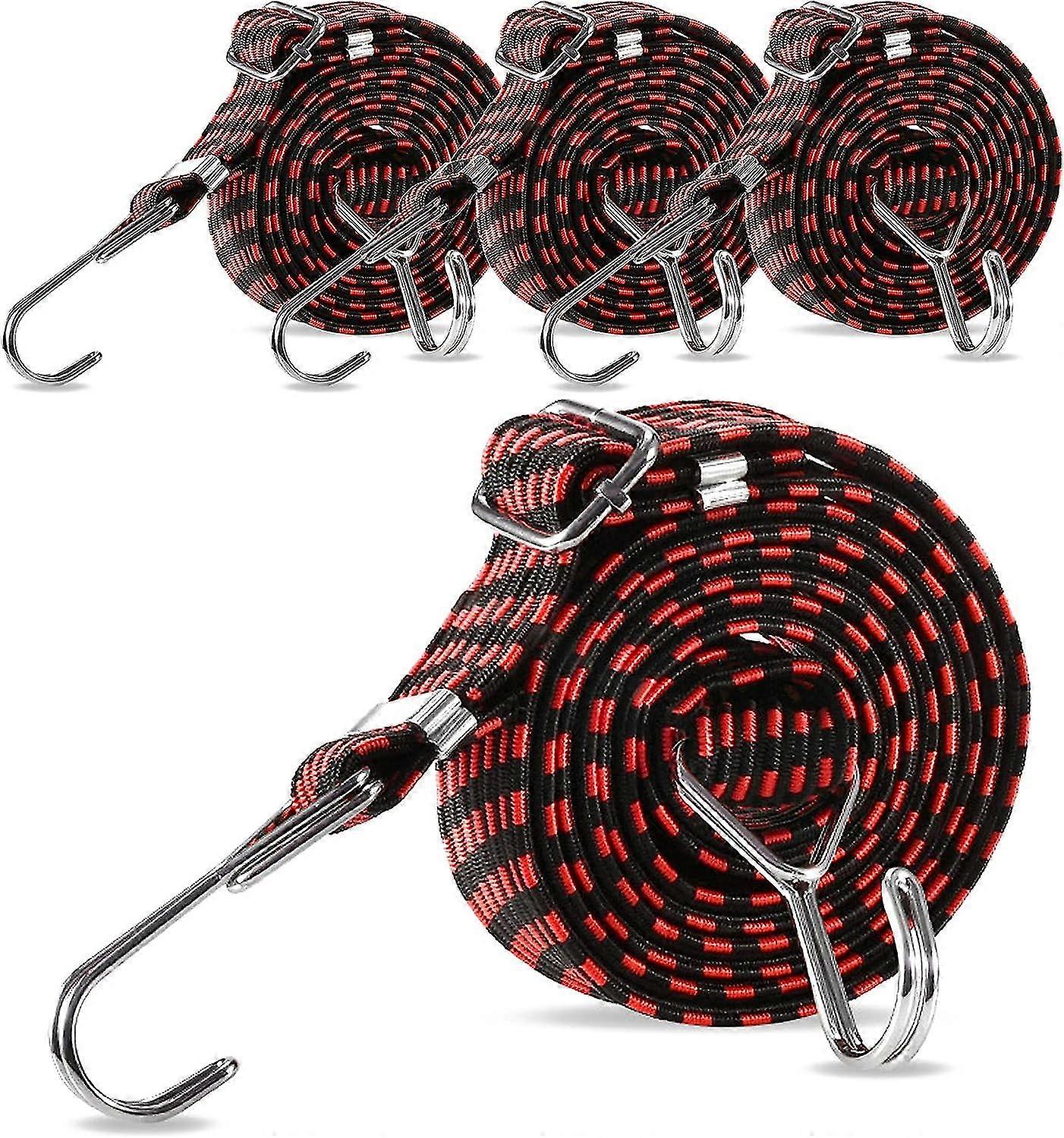 Bungee Cords With Adjustable Hooks - Elastic 4 Pack 1m Heavy Duty Cord Flat Bungee Straps For Bicycle Racks Camping Tent Car Roof Rack Mounts4pcs-blac